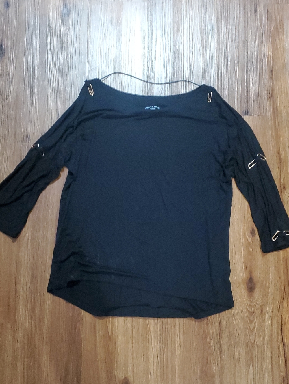 Cable & Gauge Black Long Sleeve Top with Gold Pin Accents